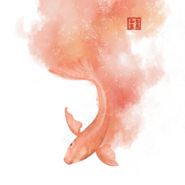 水彩游水鱼(2000X2000(DPI:299))psd模版下载