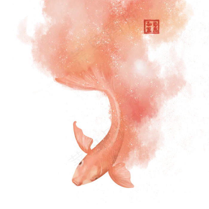 水彩游水鱼(2000X2000(DPI:299))psd模版下载