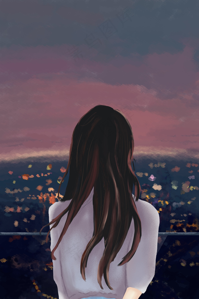 手绘唯美城市夜景(1125X2436(DPI:72))psd模版下载
