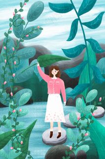 小清新绿色节气春分女孩