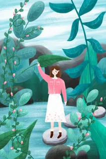 小清新绿色节气春分女孩