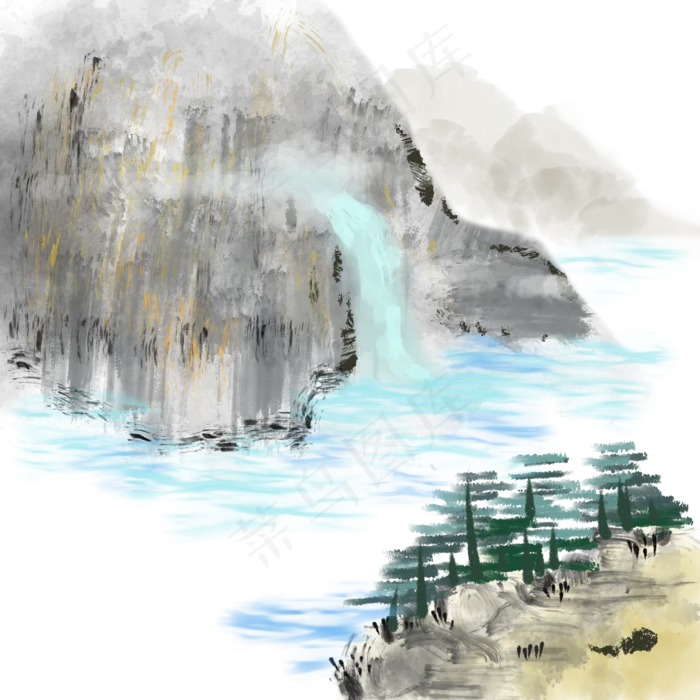 中国风重山流水(2000X2000(DPI:300))psd模版下载
