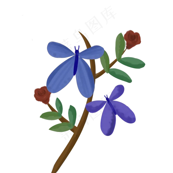 手绘蝴蝶玫瑰PNG图片(2000X2000(DPI:300))psd模版下载