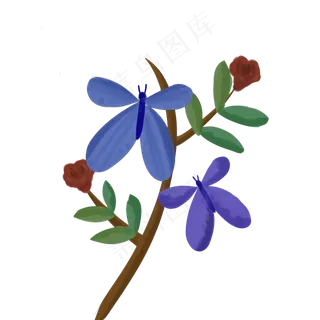 手绘蝴蝶玫瑰PNG图片