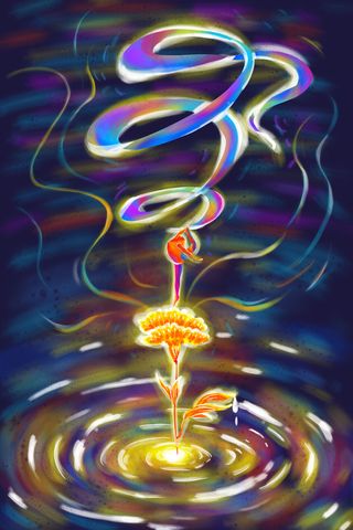 色彩缤纷花朵舞者跳舞彩带