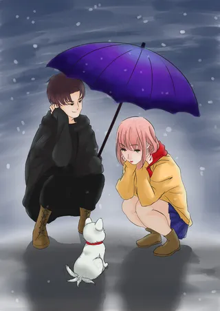 情人节雪天撑伞情侣,免抠元素