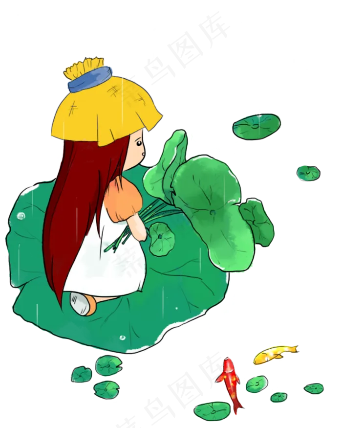 二十四节气谷雨采荷叶的小女孩