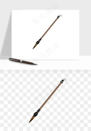 中式砚台毛笔书法png免抠