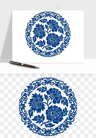 青花瓷花纹花卉图案png免抠