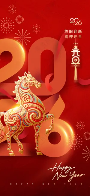 2026立体剪纸新年马年海报