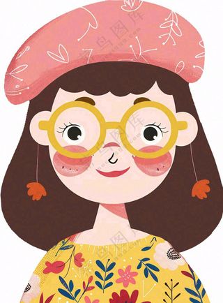 戴眼镜的可爱女孩精致人物卡通插画免抠