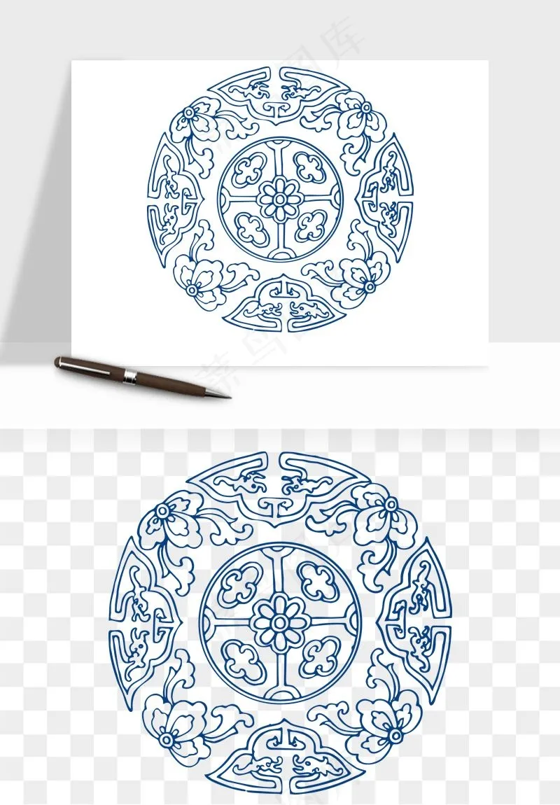 青花瓷花纹花卉图案png免抠