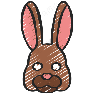褐色小兔兔 铅笔手绘图标icon