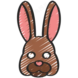 褐色小兔兔 铅笔手绘图标icon