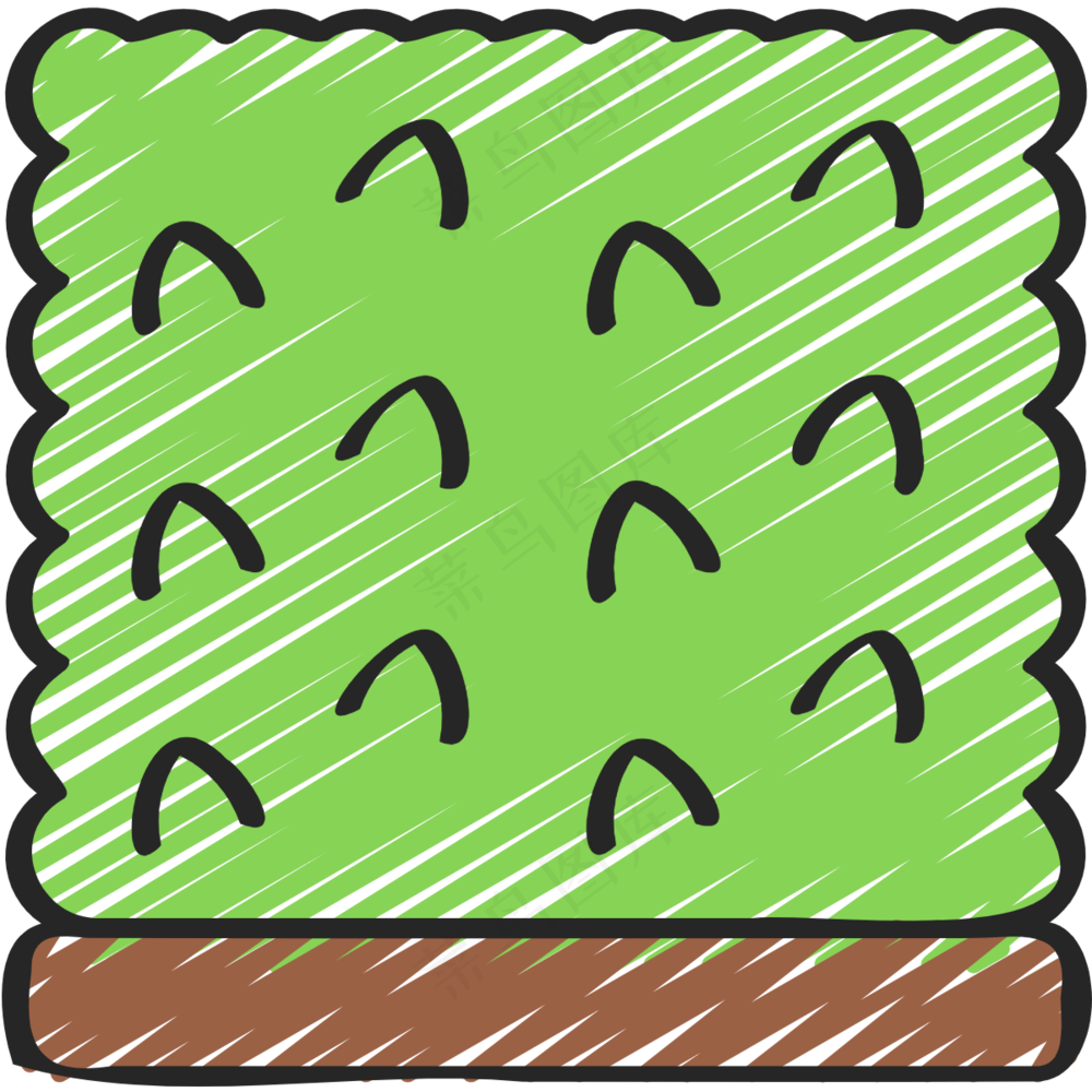 绿色矮灌木围栏 铅笔手绘图标icon