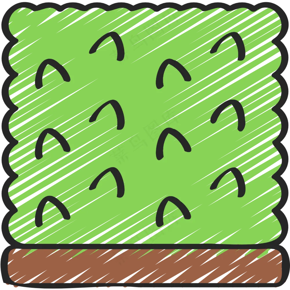 绿色矮灌木围栏 铅笔手绘图标icon