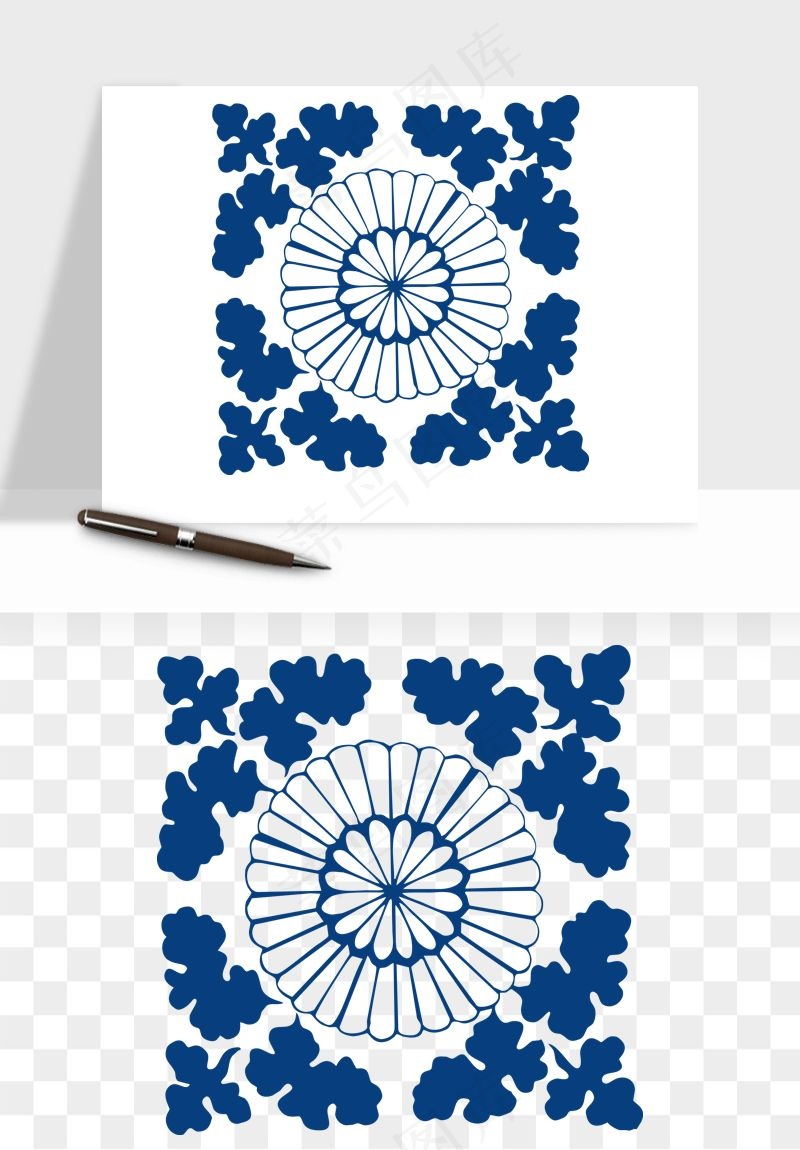 青花瓷花纹花卉图案png免抠