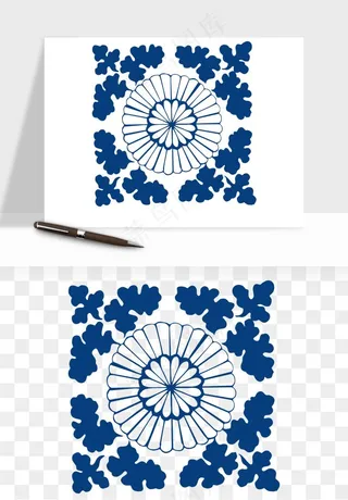 青花瓷花纹花卉图案png免抠