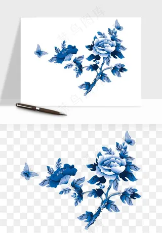 青花瓷花纹花卉图案png免抠