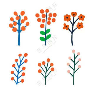 卡通风植物果枝装饰插图