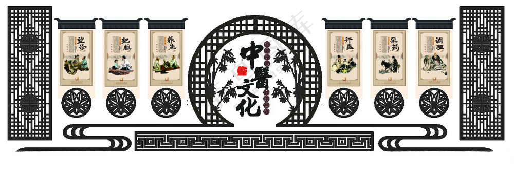 中医文化墙          中医馆文化墙中式药铺