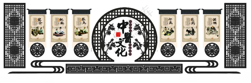 中医文化墙          中医馆文化墙中式药铺