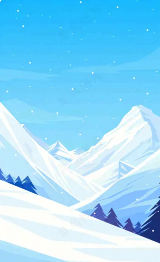 冬季高原雪山雪景小寒大寒卡通插画背景