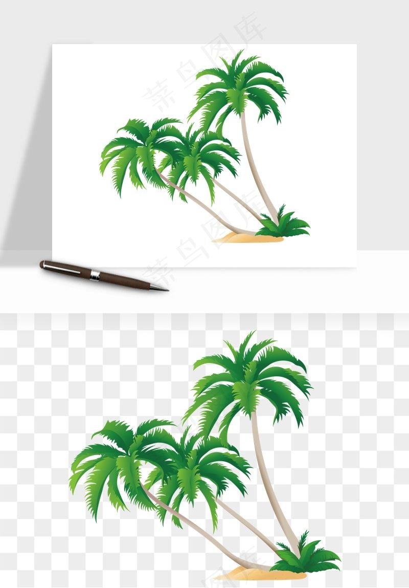 卡通沙滩椰子树png免抠