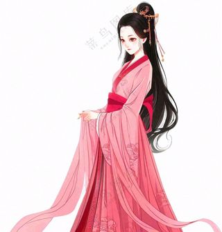 红色衣裙的古风人物少女插画免抠