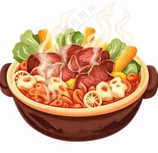 砂锅美食菌菇蔬菜肉类寿喜烧美食插画免抠
