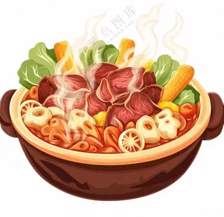 砂锅美食菌菇蔬菜肉类寿喜烧美食插画免抠