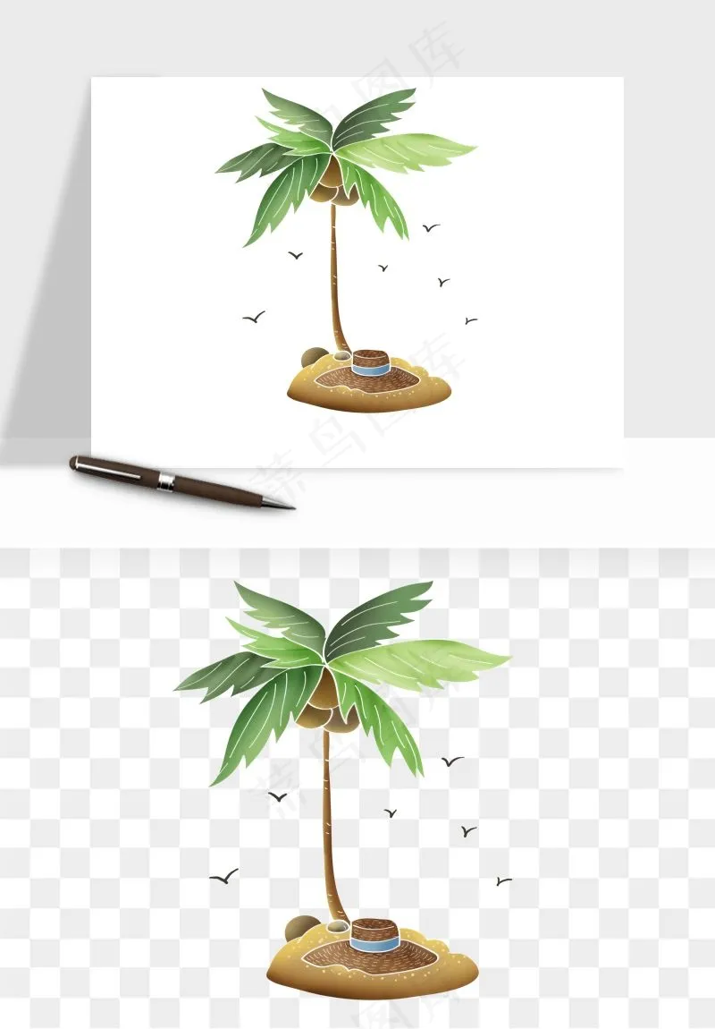 卡通沙滩椰子树png免抠