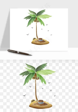 卡通沙滩椰子树png免抠