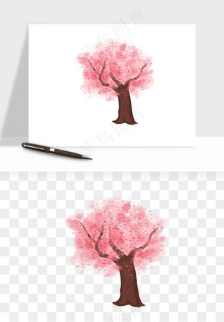 手绘浪漫花树桃花树png免抠