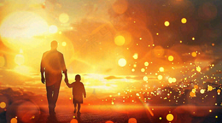 父亲节爸爸和孩子剪影亲情温馨插画背景