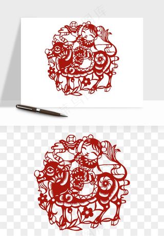 春节福字窗花剪纸png免抠