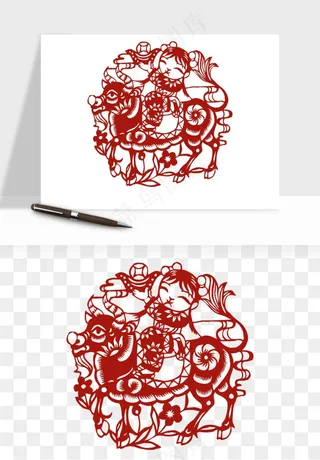 春节福字窗花剪纸png免抠