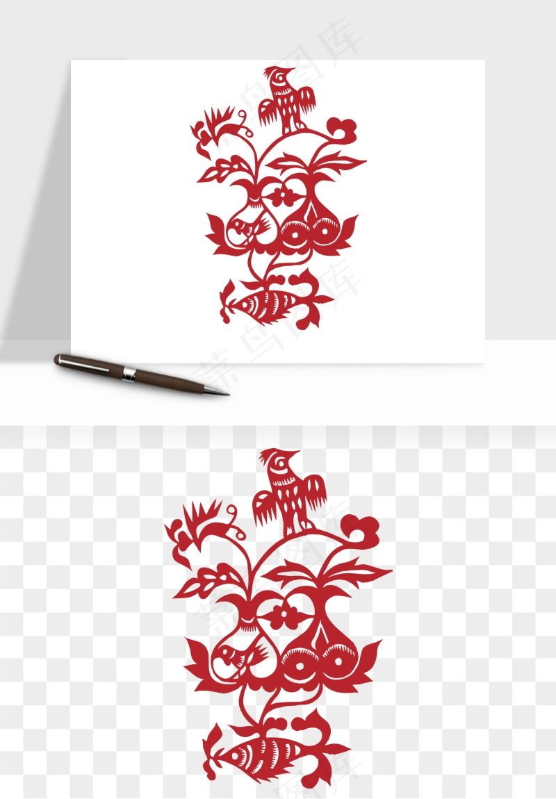 传统花鸟动物剪纸png免抠