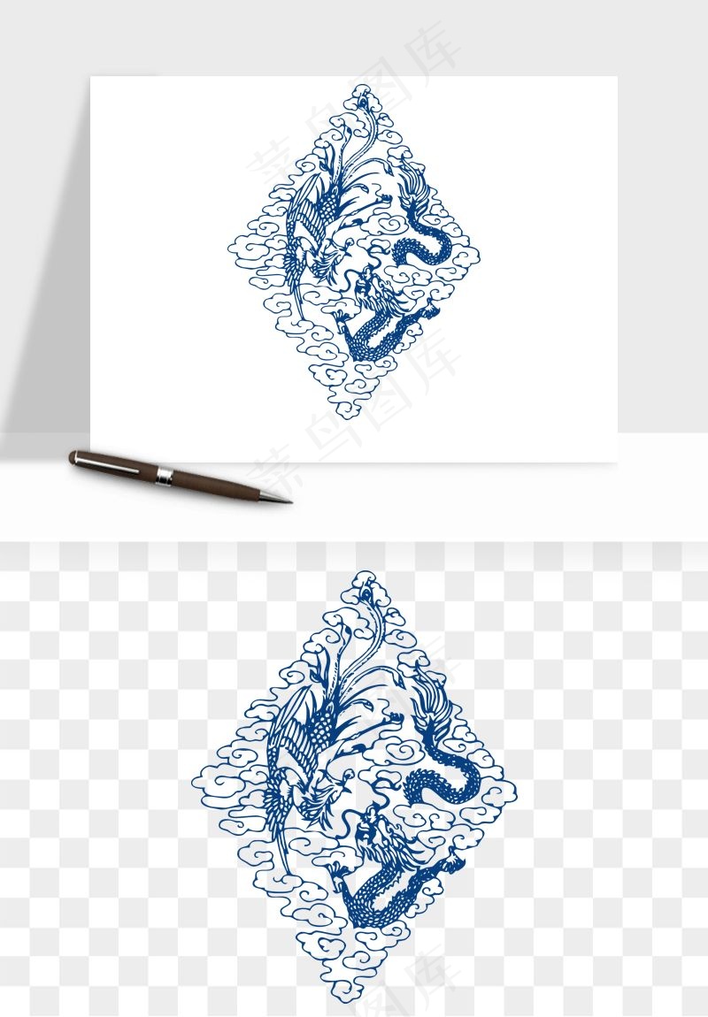 青花瓷花纹花卉图案png免抠