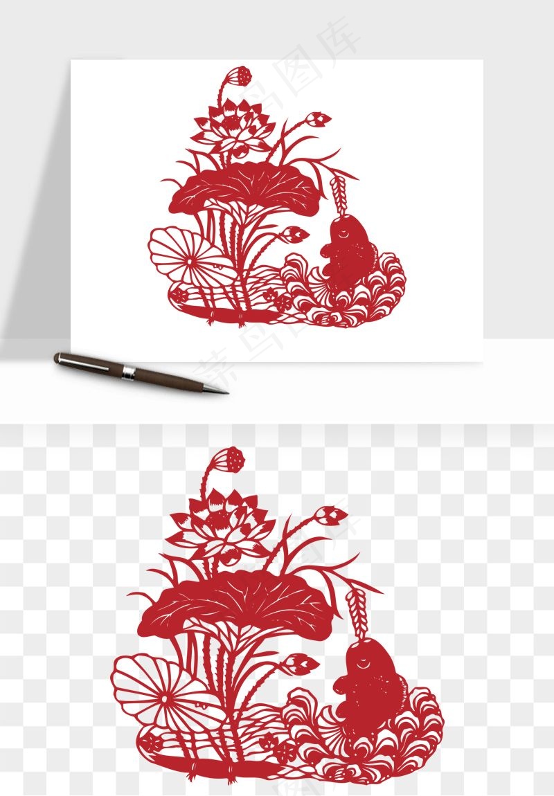 传统剪纸植物花卉png免抠