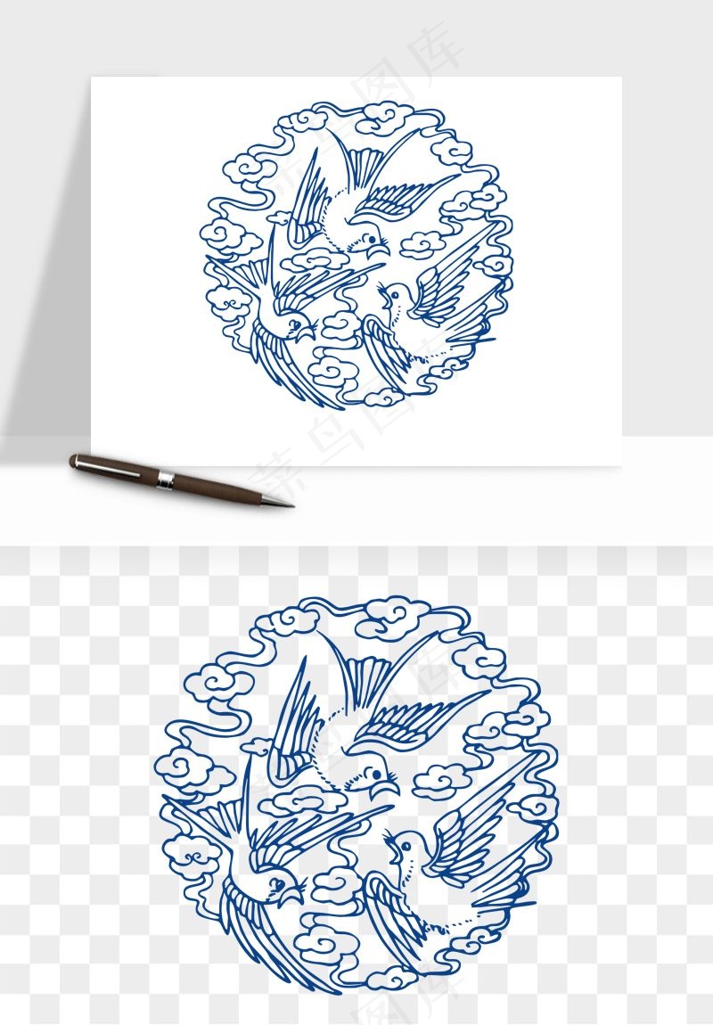 青花瓷花纹花卉图案png免抠