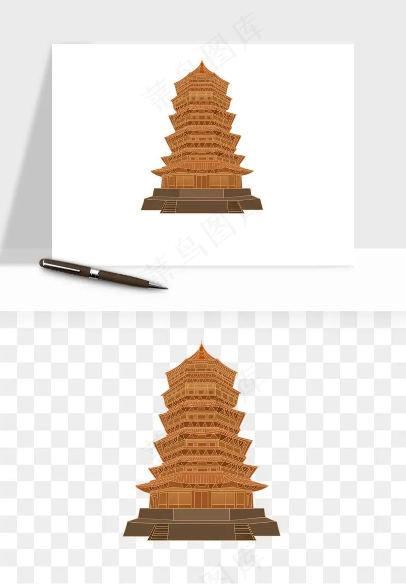 国潮高塔古塔楼建筑png免抠
