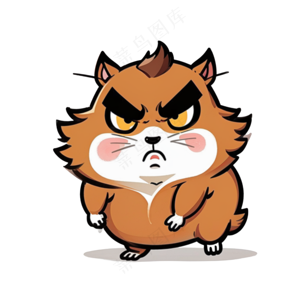 生气土黄色卡通暴躁小矮鼠 免抠图
