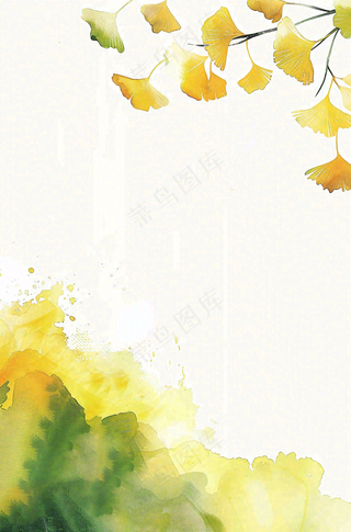 秋天银杏叶鸟儿中国风水彩国画立秋白露秋分插画背景
