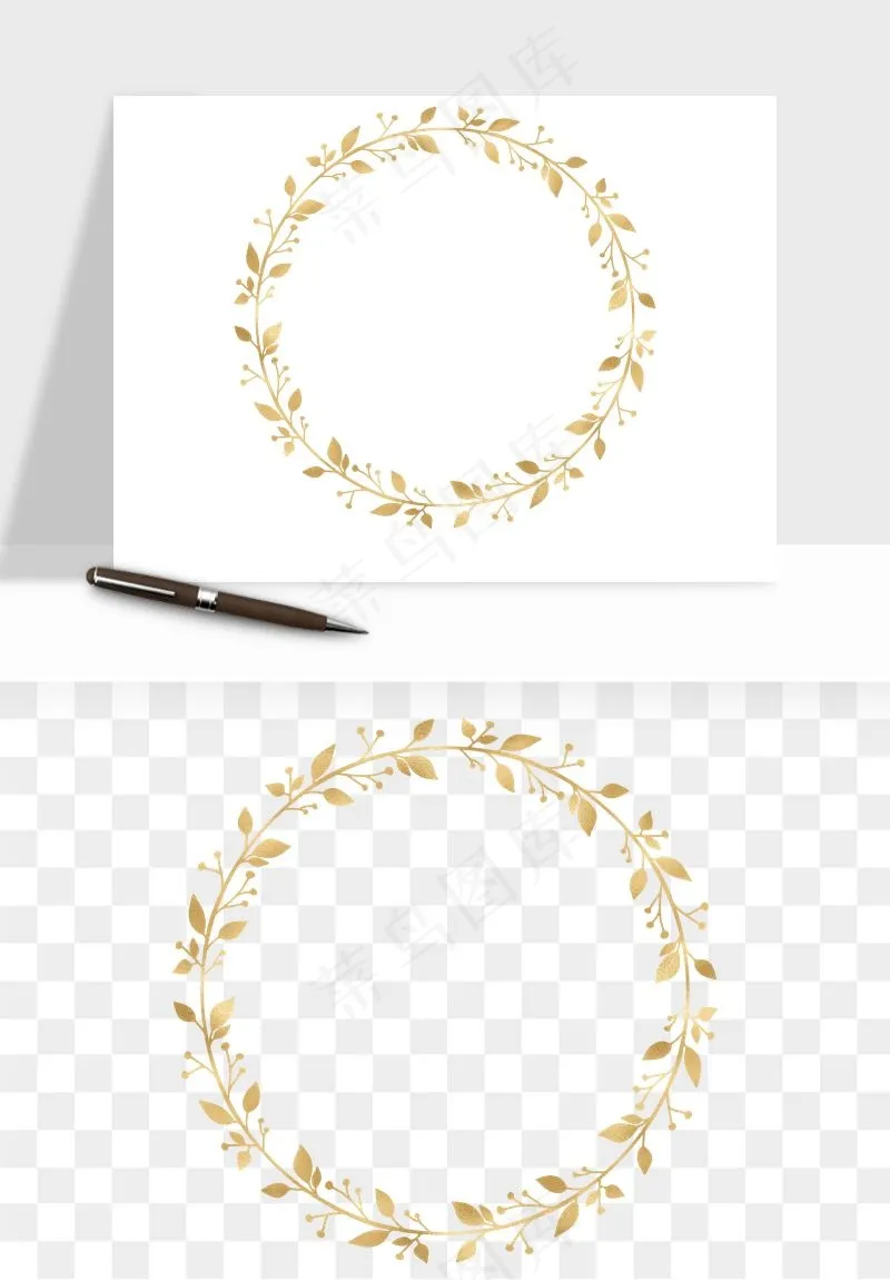 金色植物花环边框png免抠