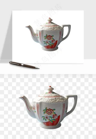白瓷陶瓷茶壶png免抠