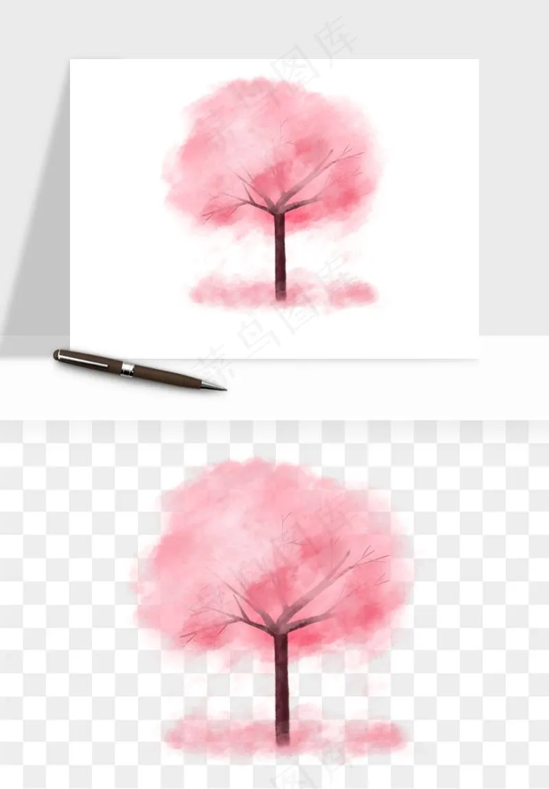 手绘浪漫花树桃花树png免抠