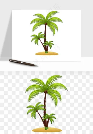 卡通沙滩椰子树png免抠