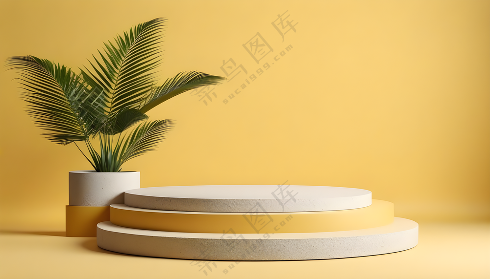 黄色背景3D圆盘展台