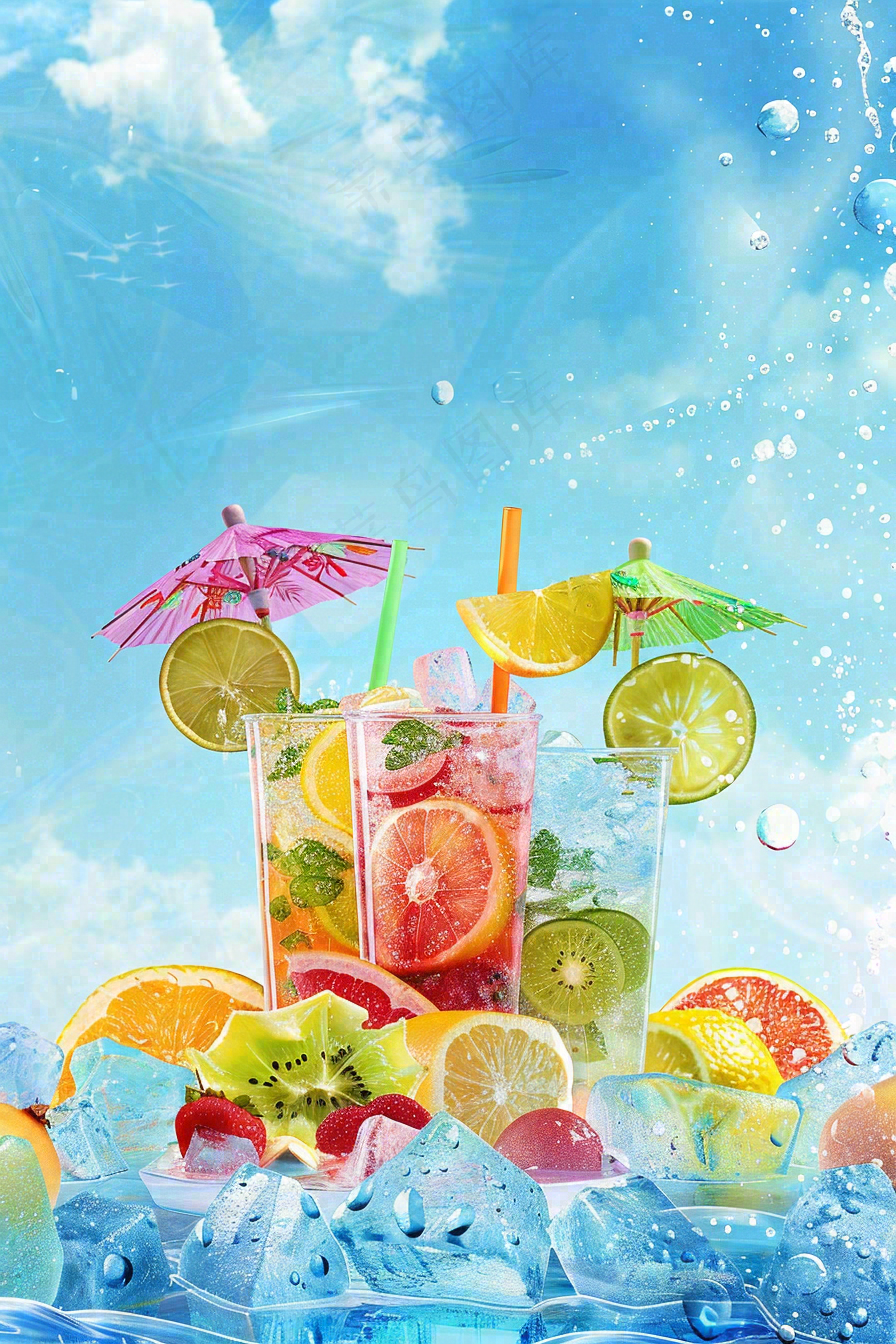 夏日饮品饮料清凉背景